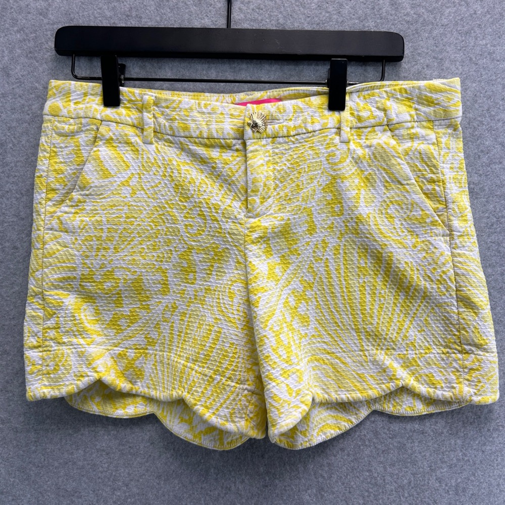 Lilly Pulitzer Palmita Shorts Yellow Scalloped Hem Paisley Preppy Resort Size 8